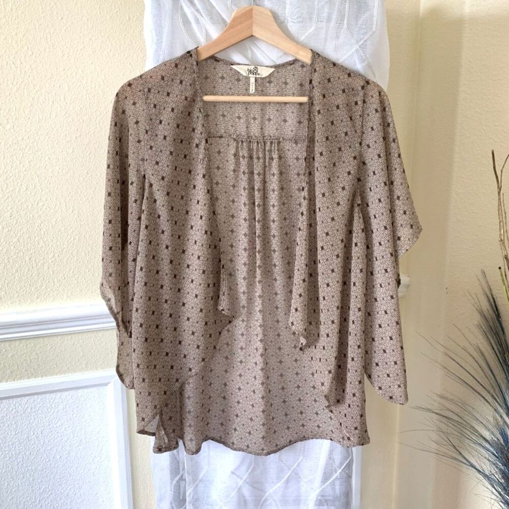 Vintage Style Boho Sheer Kimono-Sleeve Geometric Foulard Pattern